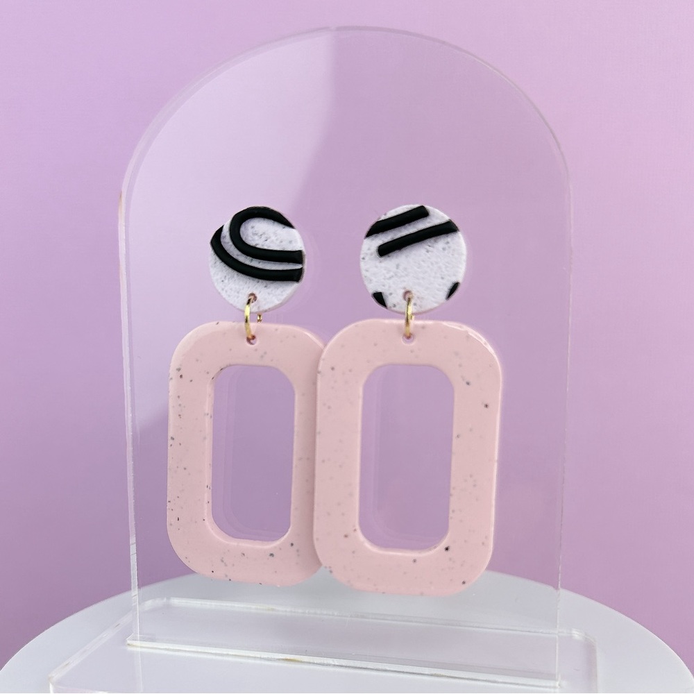 Funky Abstract Handmade Polymer Clay Hoop Dangle Earrings
